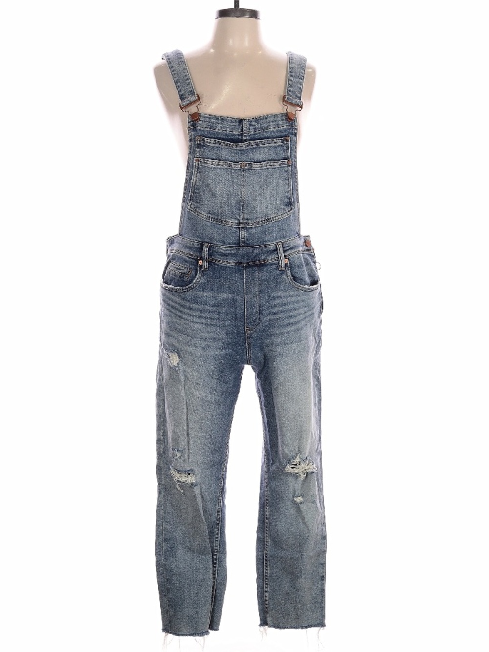 BLANKNYC Distressed Slim Girlfriend Overalls Blue Denim - Size 30